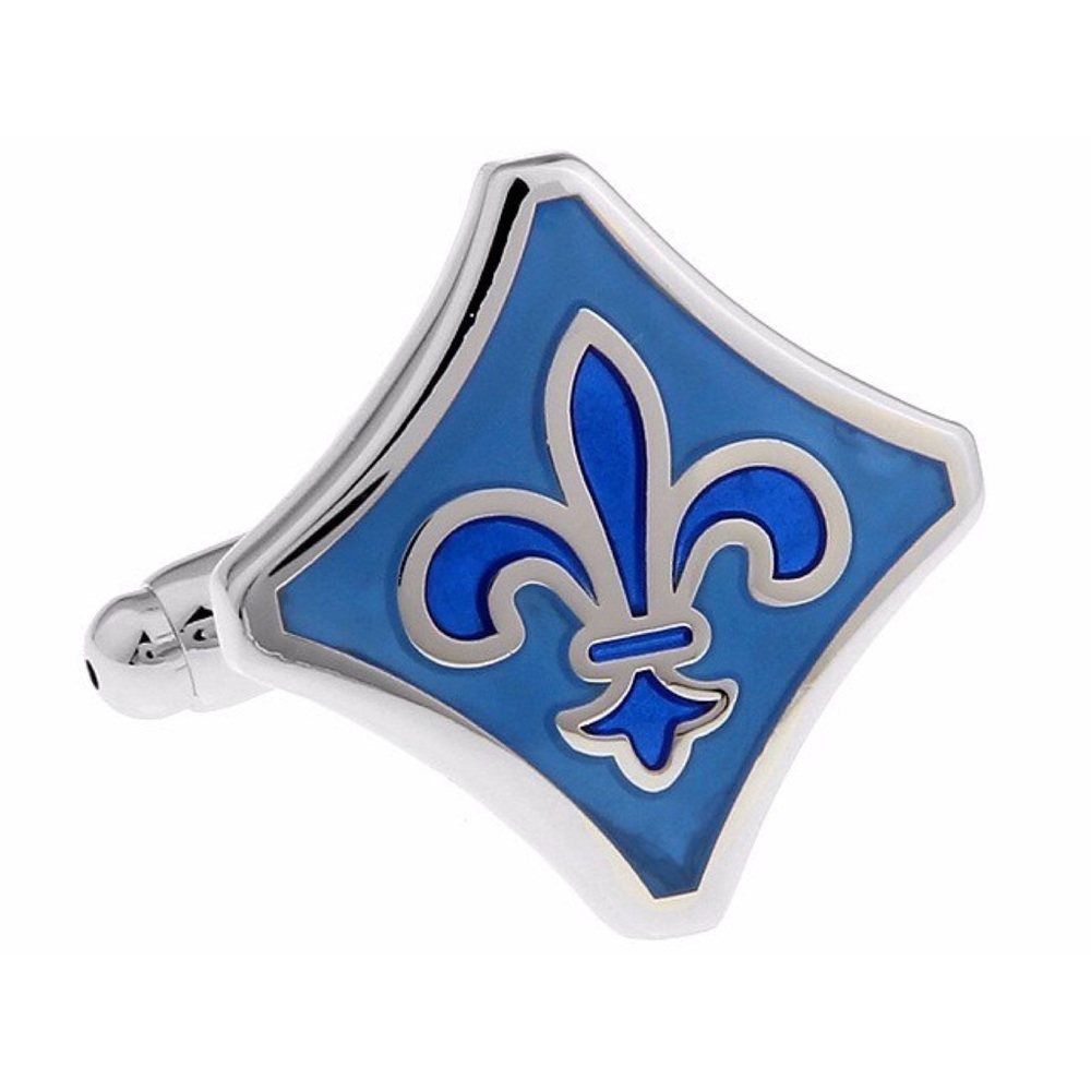 Elegant Two Tone Blue Fleur de Lis Cufflinks - Picture 2 of 15